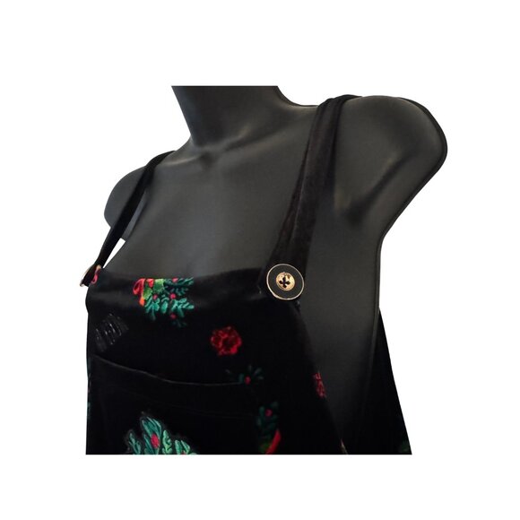 Xhilaration Mistletoe Black Velvet Holiday Overalls Jumpsuit Embroidered Large - Picture 4 of 9